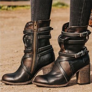 Freebird Baker Black and Brown Leather Buckle Ankle Boots